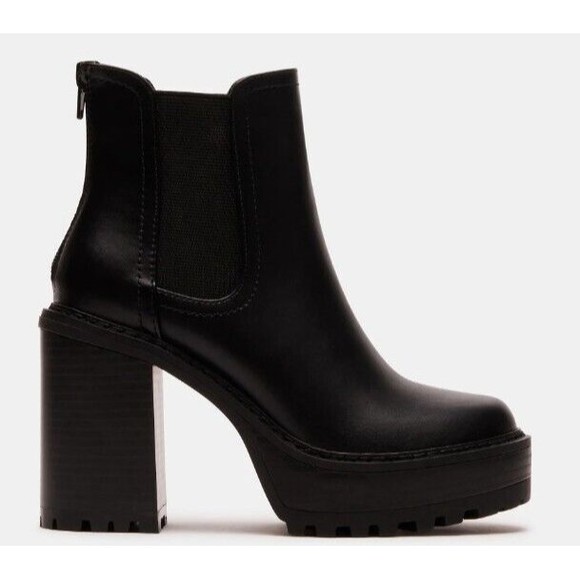 Steve Madden Black Chunky Heeled Boots - Picture 1 of 6